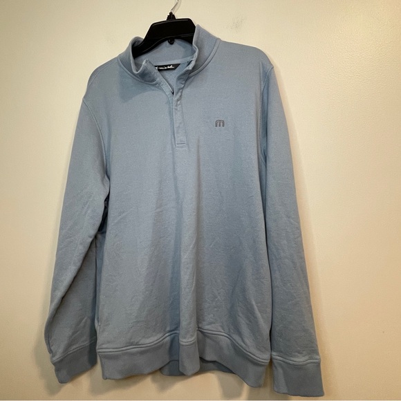 Travis Mathew Light Blue Cloud Quarter Zip Crewneck Sweater